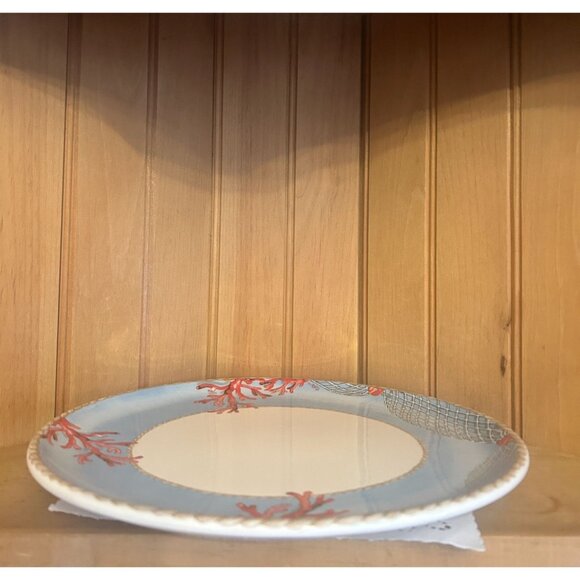 Hand-Painted Ceramic Plate Coral Nautical Rope Made in Italy Large Dinner Plate - Picture 5 of 5